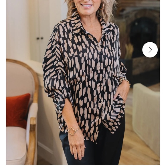 Black and Mocha Splotch Animal Print Blouse - Picture 1 of 3
